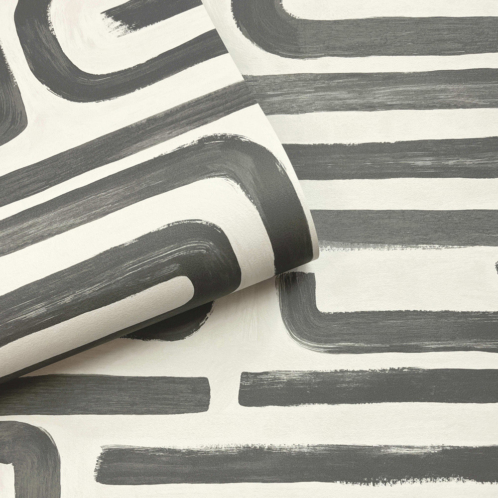 Holden Decor Brushed Geo Charcoal and Cream Wallpaper Image 2