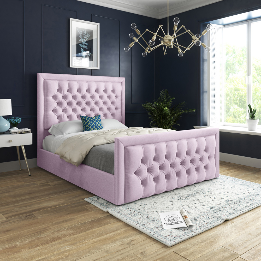 DS Living Kingston Double Pink Soft Velvet Bed Frame Image 4