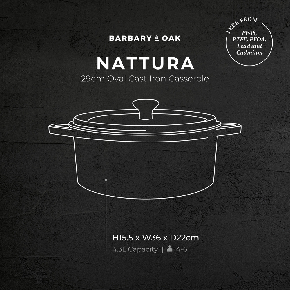 Barbary & Oak Nattura 29cm Agave Cast Iron Oval Casserole Dish with Lid Image 9