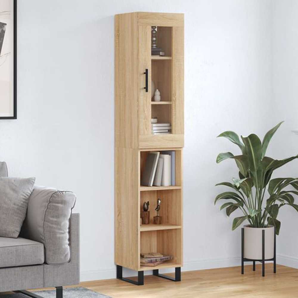 vidaXL Single Glass Door 3 Shelf Sonoma Oak Highboard Image 1