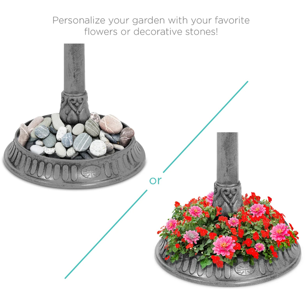 Gr8 Garden Grey Pedestal Solar Powered Bird Bath and Feeder with Planter Image 9