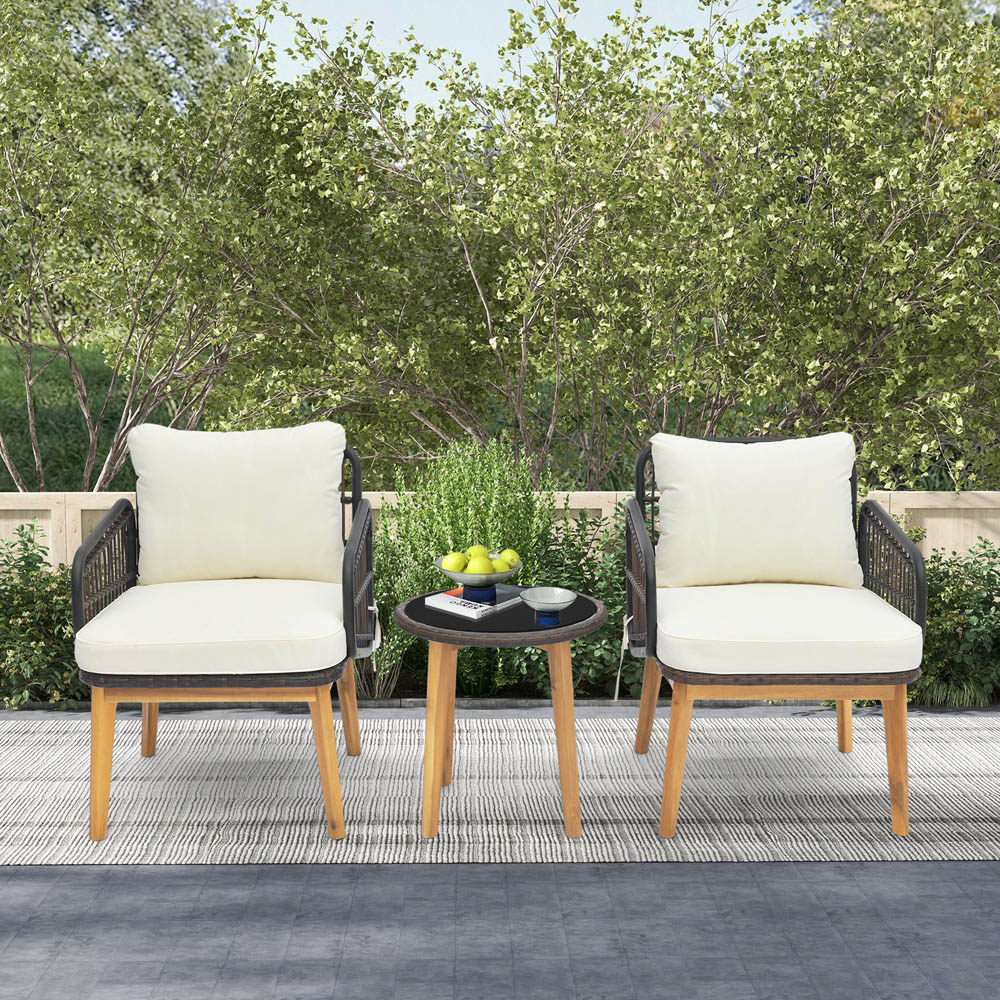 Costway 2 Seater White PE Rattan Bistro Set Image 1