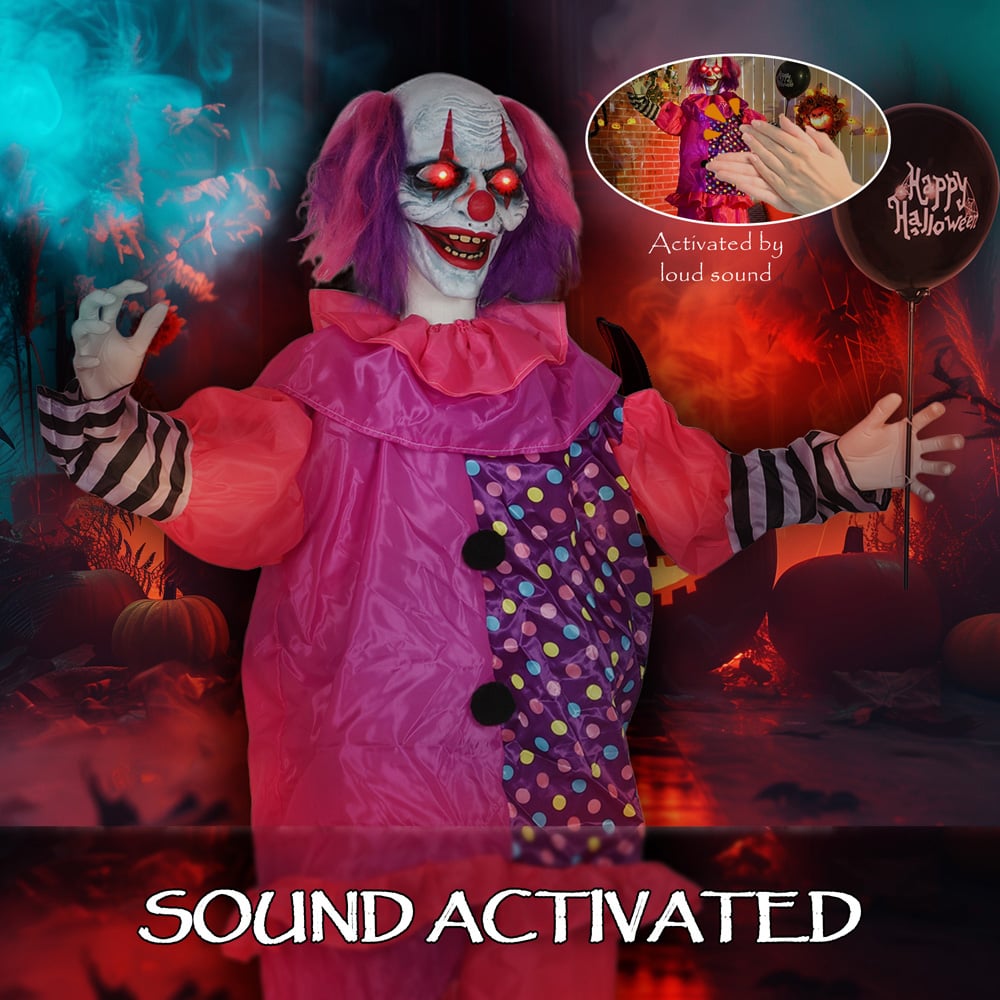 Outsunny Life Size Animated Clown with Light Up Eyes Halloween Decoration 5.7ft Image 5