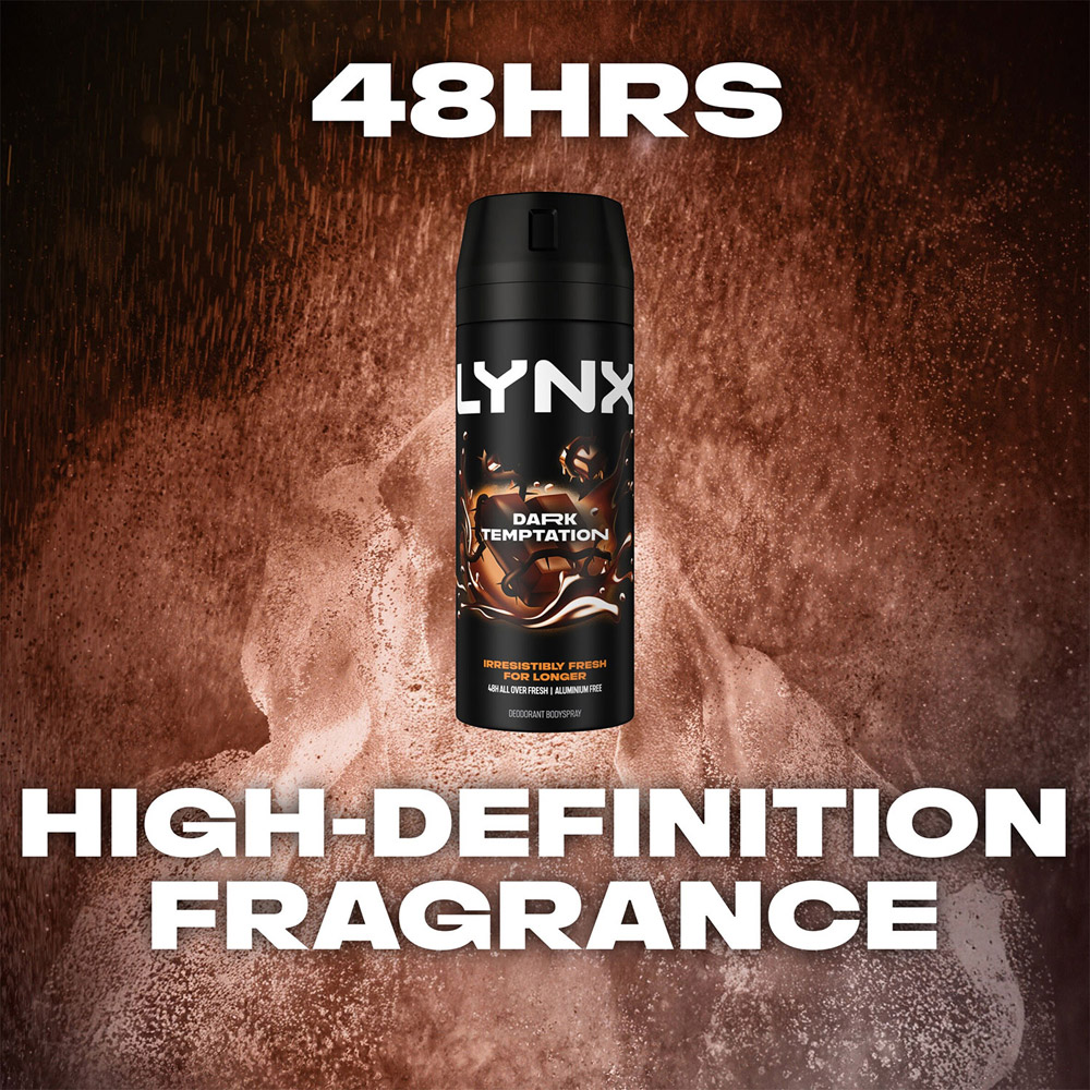 Lynx Dark Temptation Dark Chocolate 48H Protection Deodorant Body Spray 150ml 12 Pack Image 3