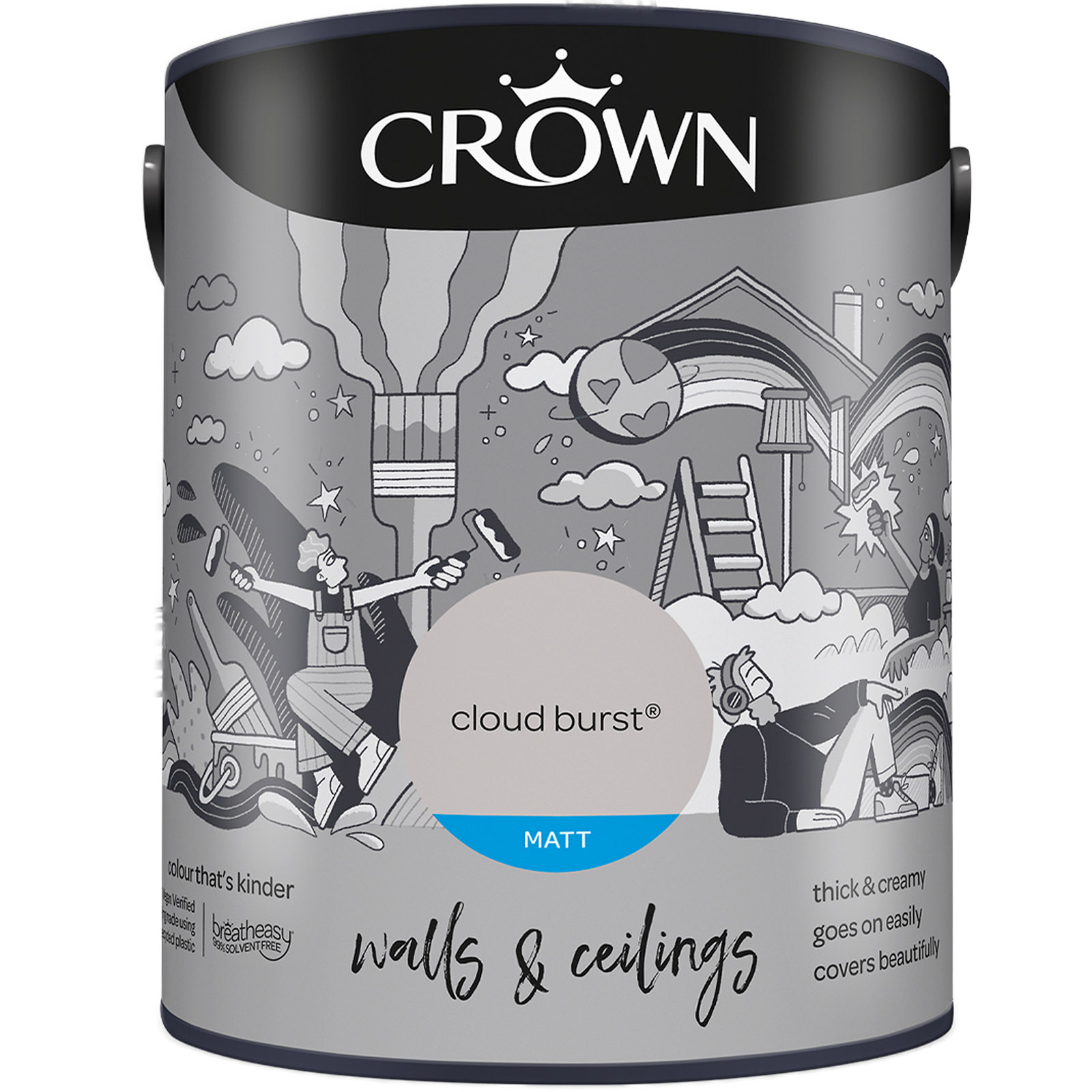 Crown Breatheasy Walls & Ceilings Cloud Burst Matt Emulsion Paint 5L Image 2