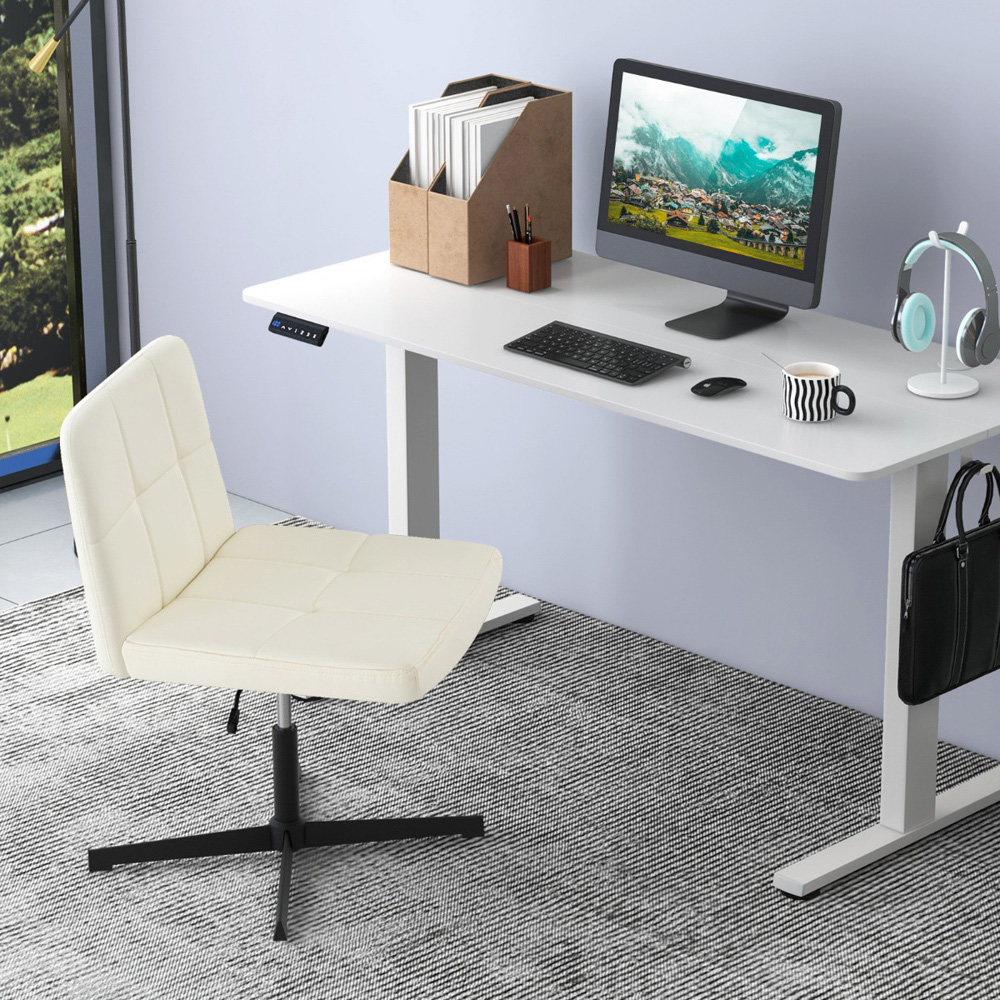 Costway Beige PU Leather Upholstered Office Chair Image 3