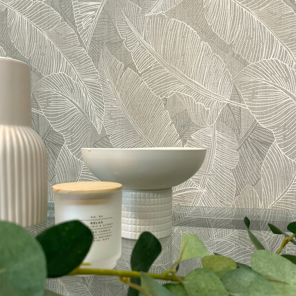 Belgravia Decor Anaya Leaf Grey Wallpaper Image 3