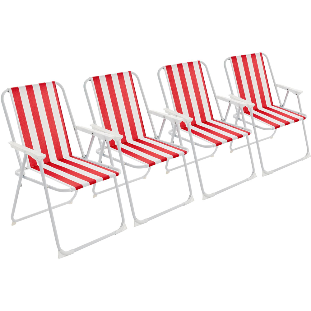 Harbour Housewares Red Stripe Metal Foldable Beach Chair 4 Pack Image 2