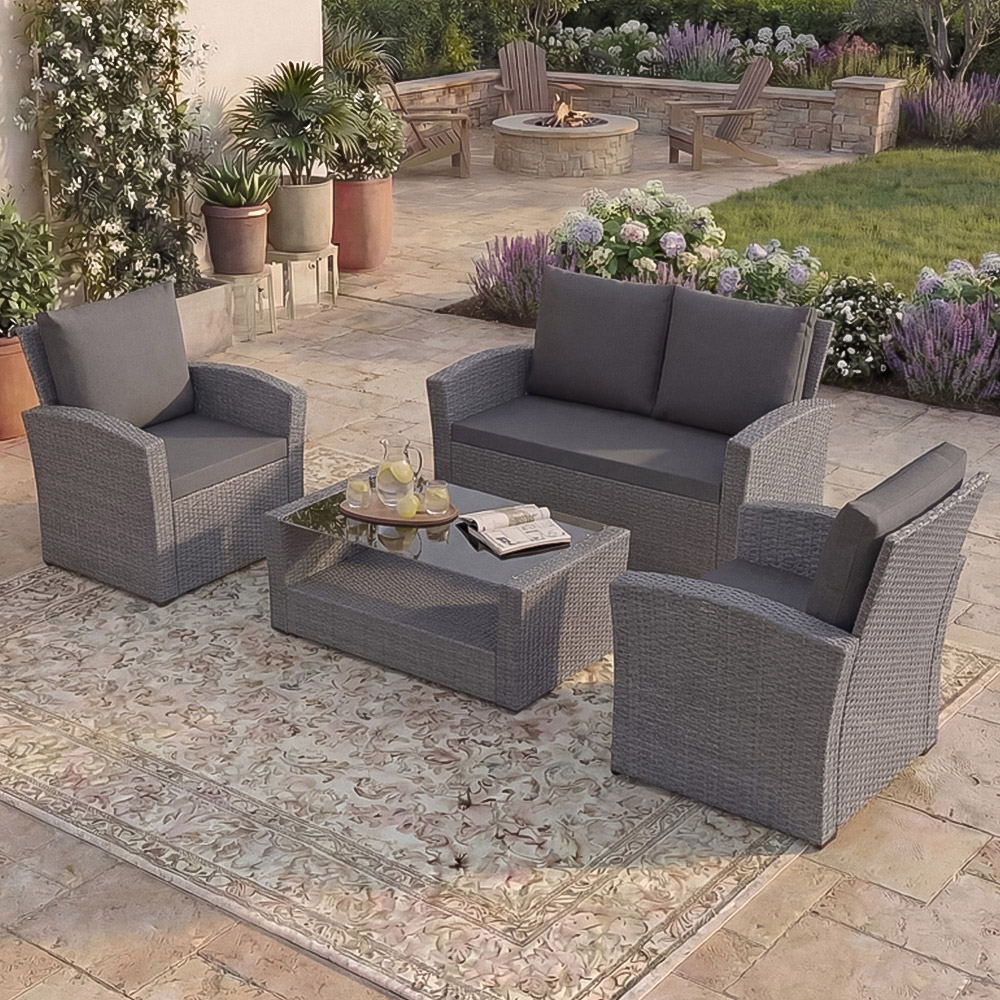 GARDEN VIDA Mylor 4 Seater Grey Rattan Lounge Set Image 1