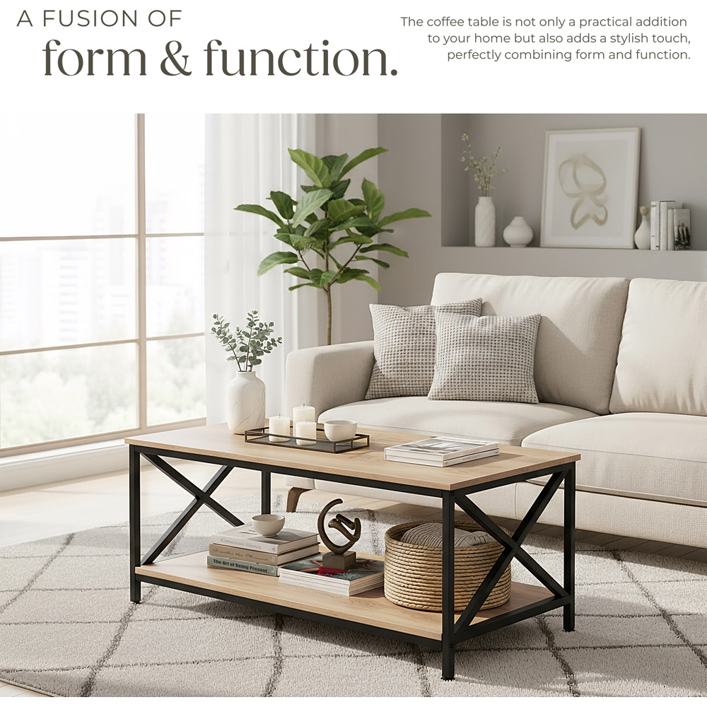tectake Pittsburgh 2 Shelf Light Sonoma Oak Coffee Table Image 6