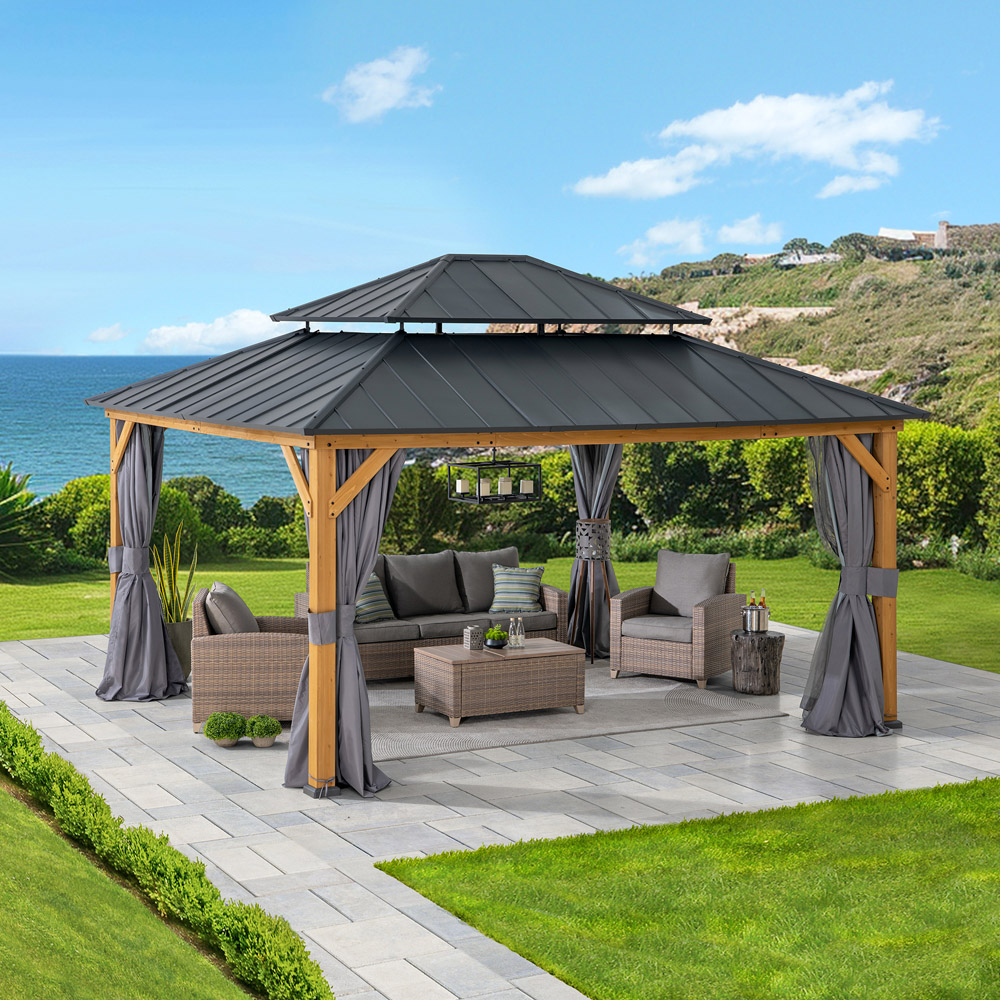 Sunjoy Trivor 3.9 x 4.5m Anthracite Cedar Wood Gazebo Image 3