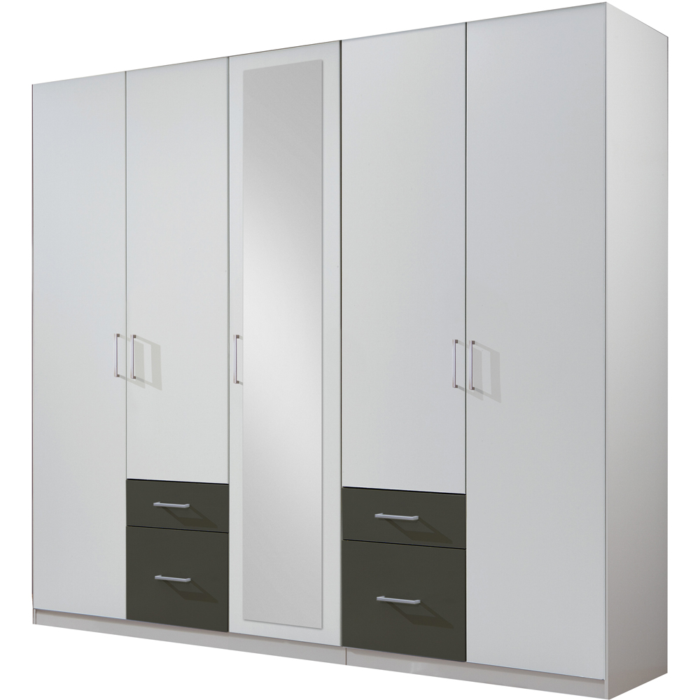 TJ'S Durham 5 Door 4 Drawer White and Graphite Mirrored Wardrobe Image 2
