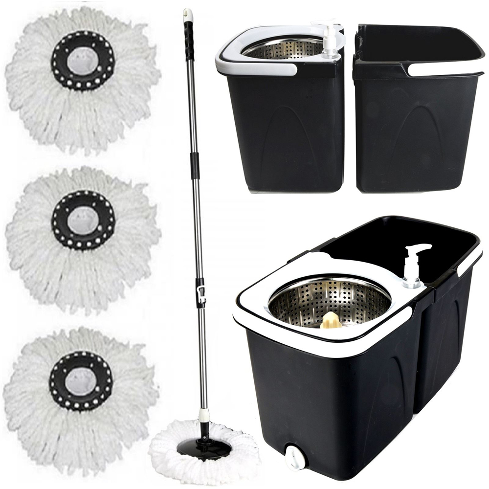 Gr8 Home Black 360 Degree Rotating Dual Spin Dry Mop and Bucket Image 1