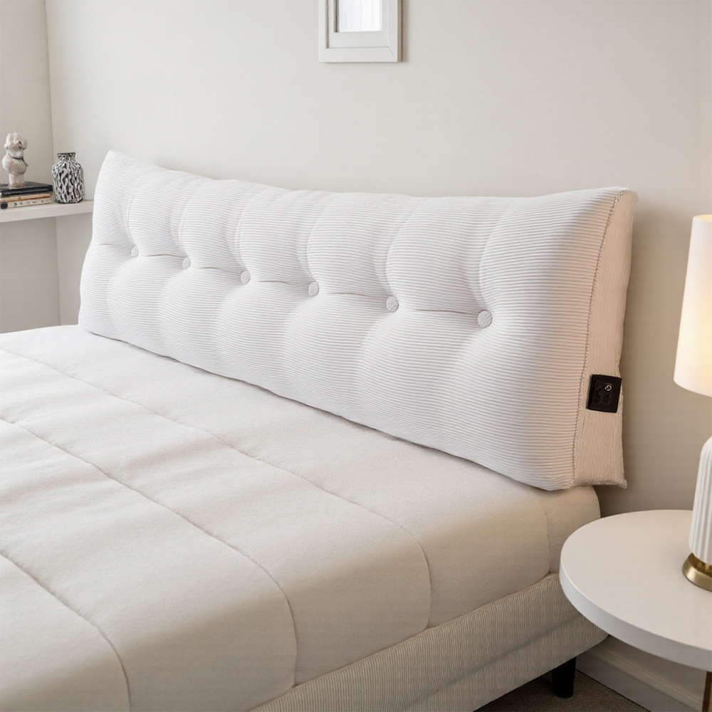 Living and Home Beige Corduroy Wedge Headboard Pillow with Side Pocket 180 x 50cm Image 2