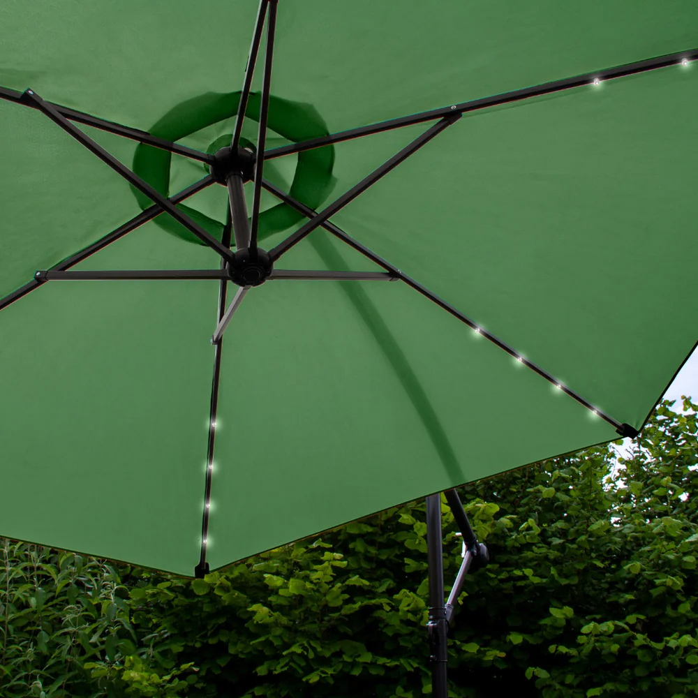 MonsterShop Green LED Cantilever Parasol with Fan Base 3m Image 5