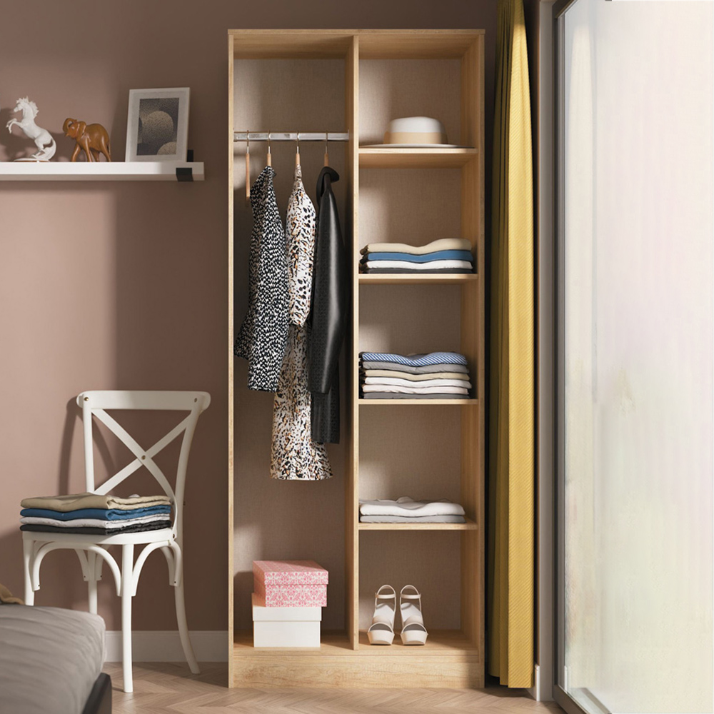 Crowndale Hong Kong 5 Shelf Nebraska Oak Tall Open Wardrobe Ready Assembled Image 1