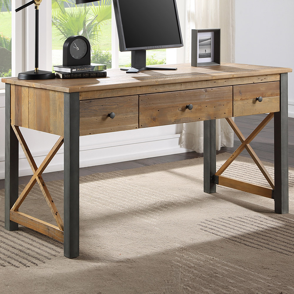 Baumhaus Urban Elegance 3 Drawer Reclaimed Home Office Desk Image 1