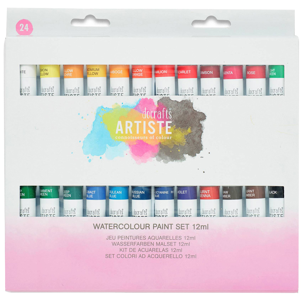 Docrafts Artiste Multicoloured Watercolour Paint 12ml 24 Pack Image 1