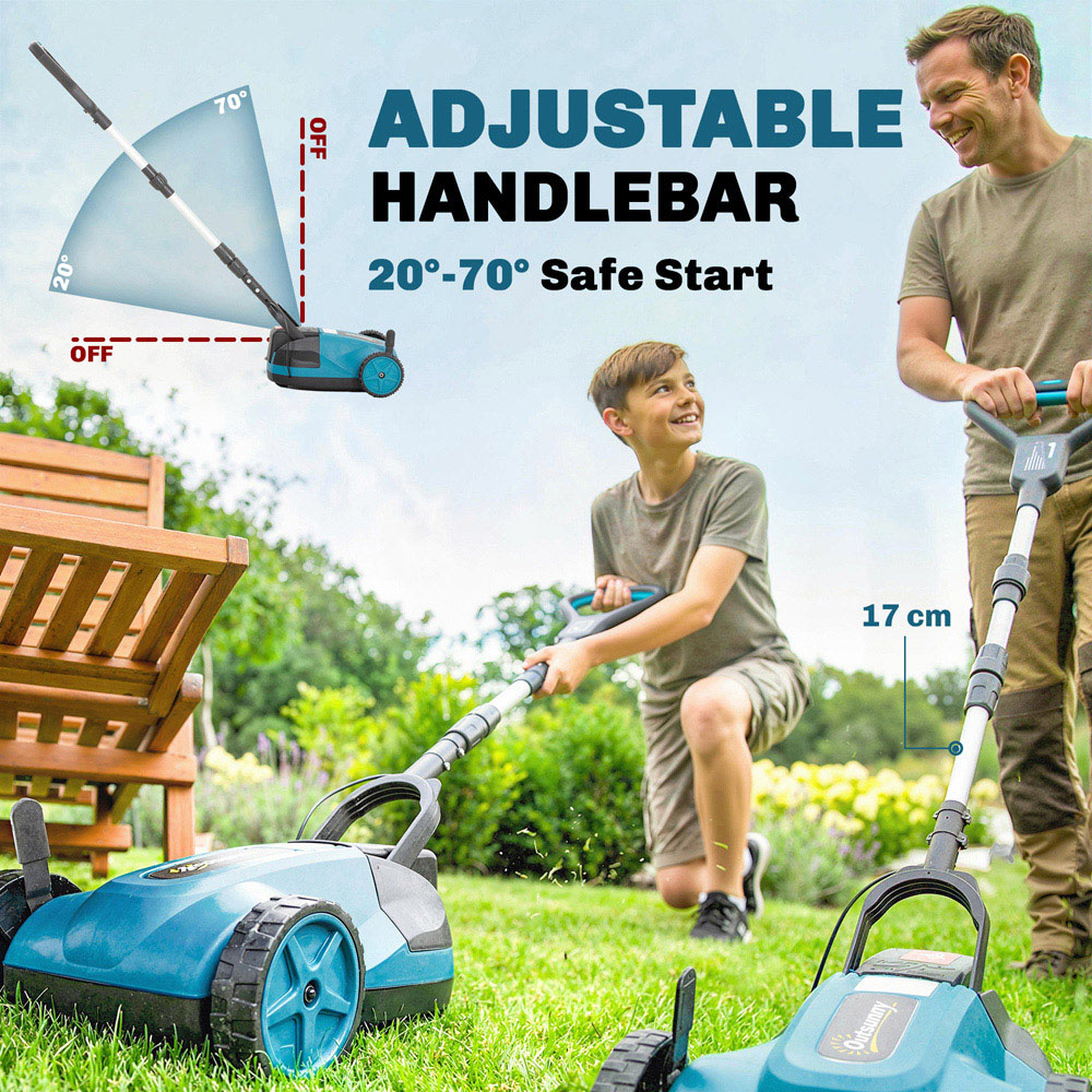 Outsunny 18V Hand Propelled Cordless 35cm Lawn Mower with Batteries and Charger Image 5