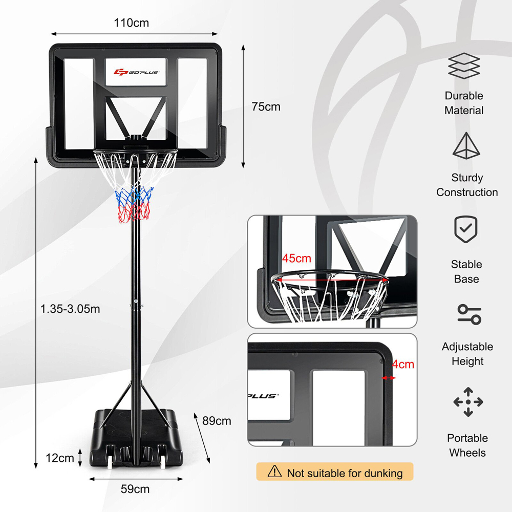 Costway Height Adjustable Portable Basketball Hoop Image 9