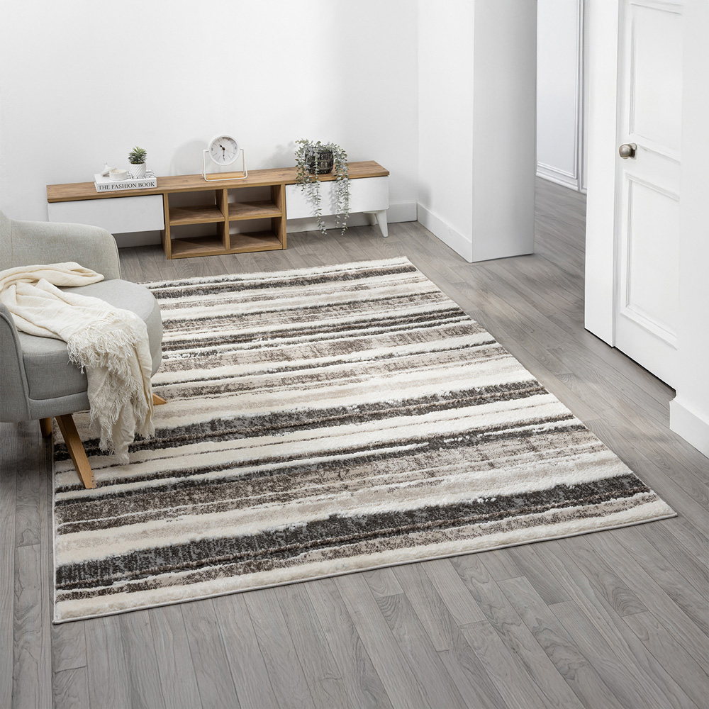 Desire Rugs Eleanor Mocha Striped Embossed Rug 200 x 290cm Image 2