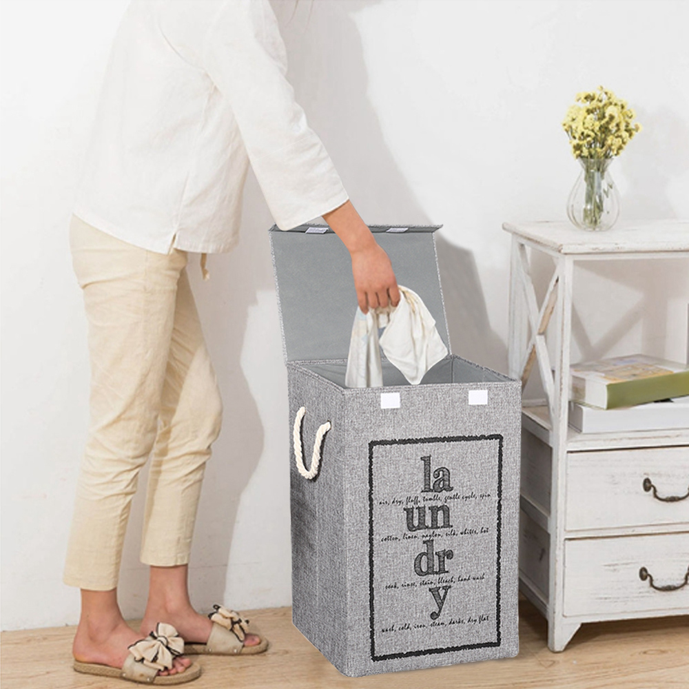 Foldable Linen Rope Grey Laundry Basket Image 6