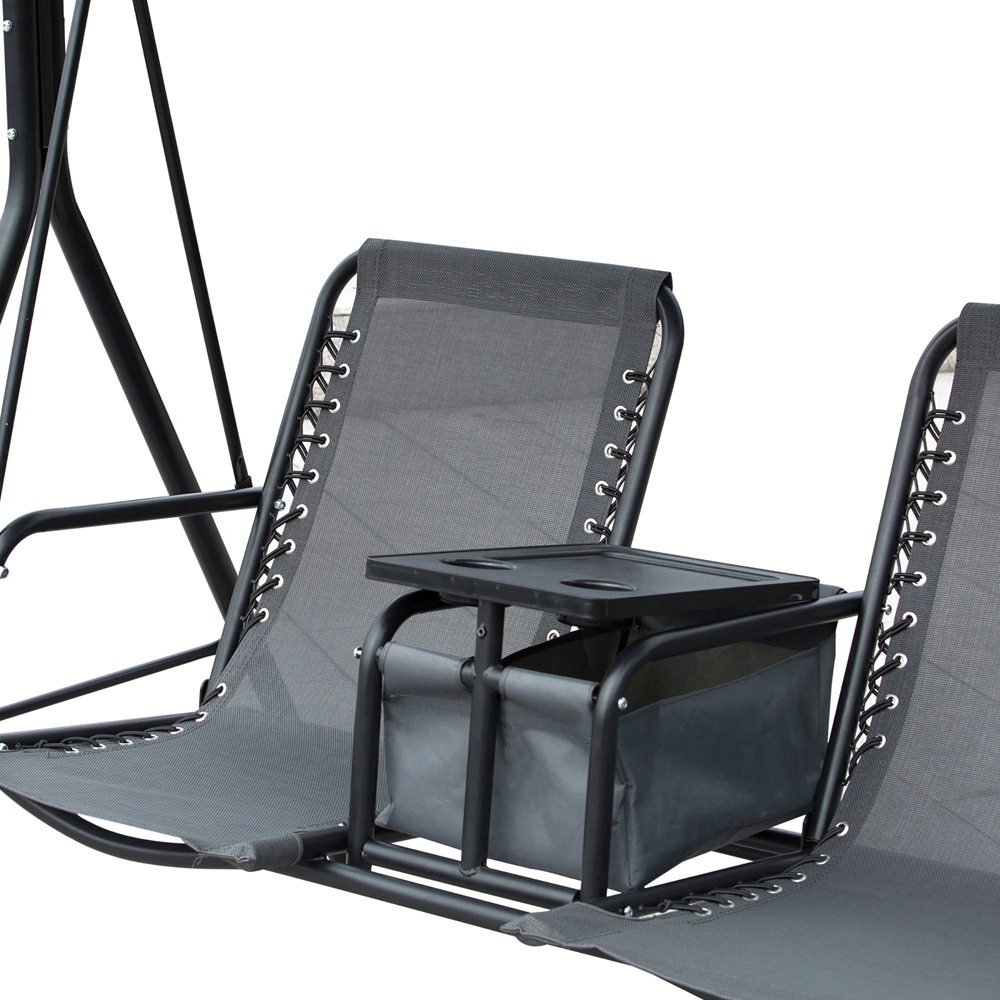 Outsunny 2 Seater Grey Steel Texteline Swing Chair with Middle Table Image 3
