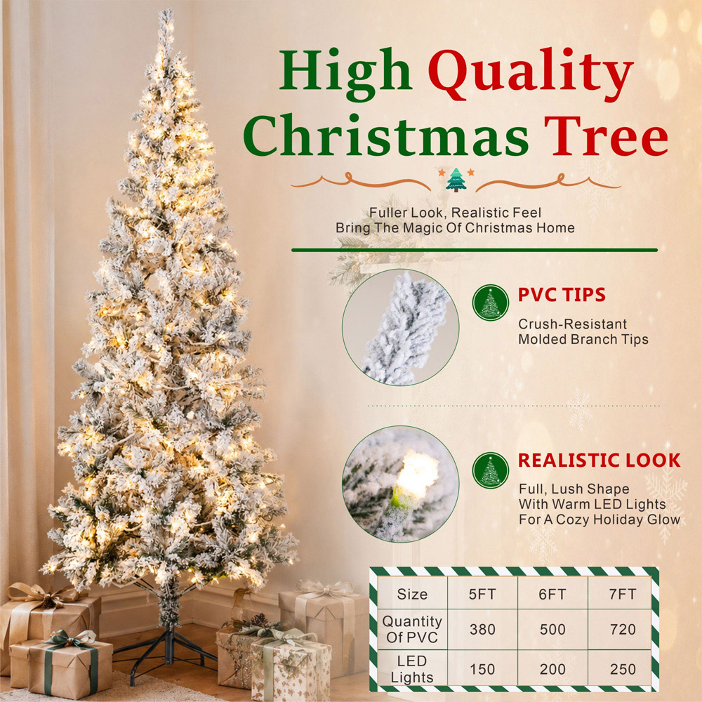Abrihome 200 Warm White LED Pre-Lit Flocked Artificial Christmas Tree with 500 Tips 6ft Image 8