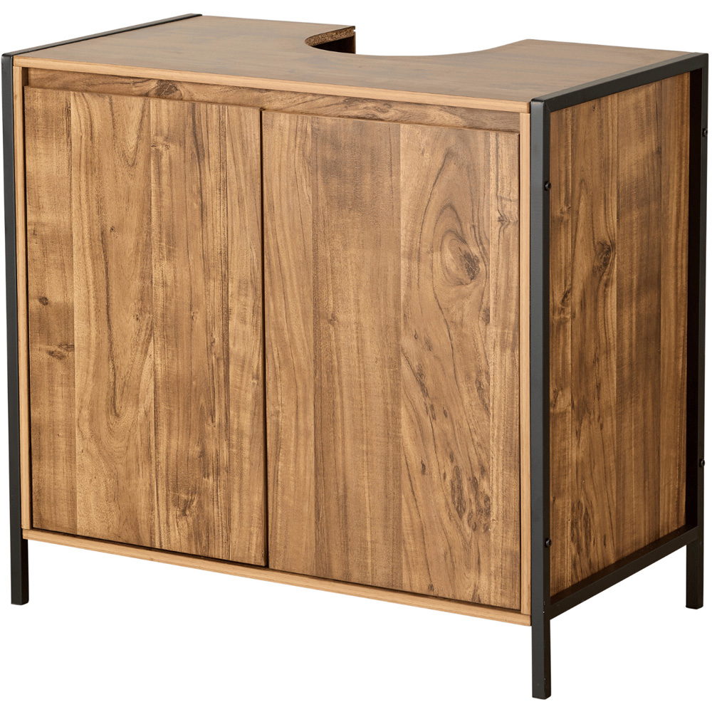 Home Source Locastra 2 Door Oak and Black Under Basin Bathroom Storage Cabinet Image 2