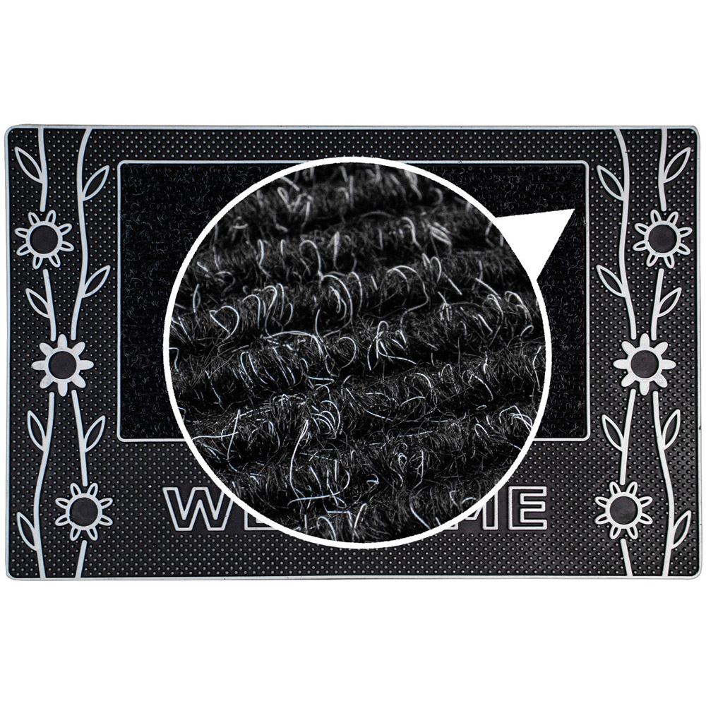 JVL Rico Silver Black Flowers Metallic PVC Door Mat 45 x 75cm Image 6