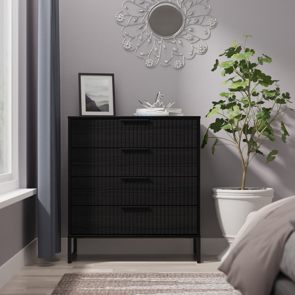 Crowndale Fluted 4 Drawer Black Ash Chest of Drawers Ready Assembled Image 7