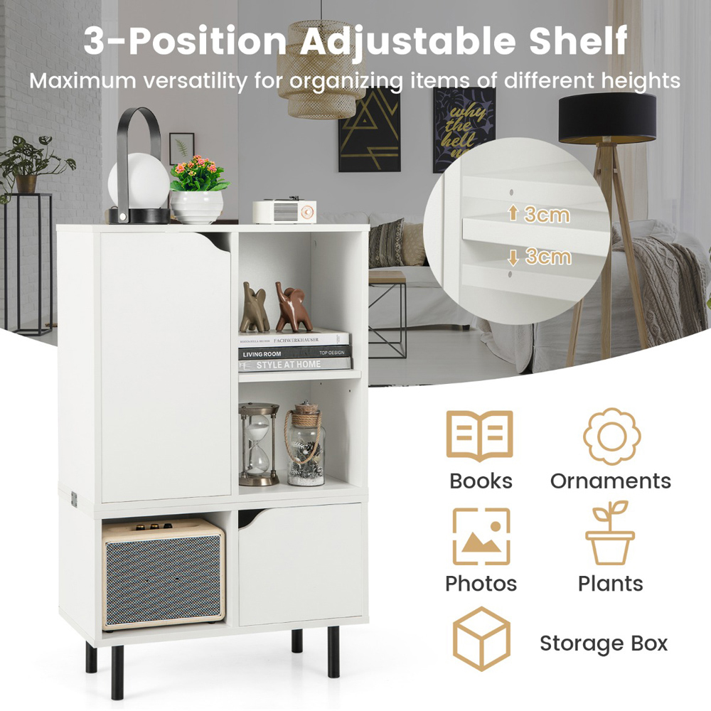 Costway 2 Door 3 Shelf White Stackable Bookcase Image 6