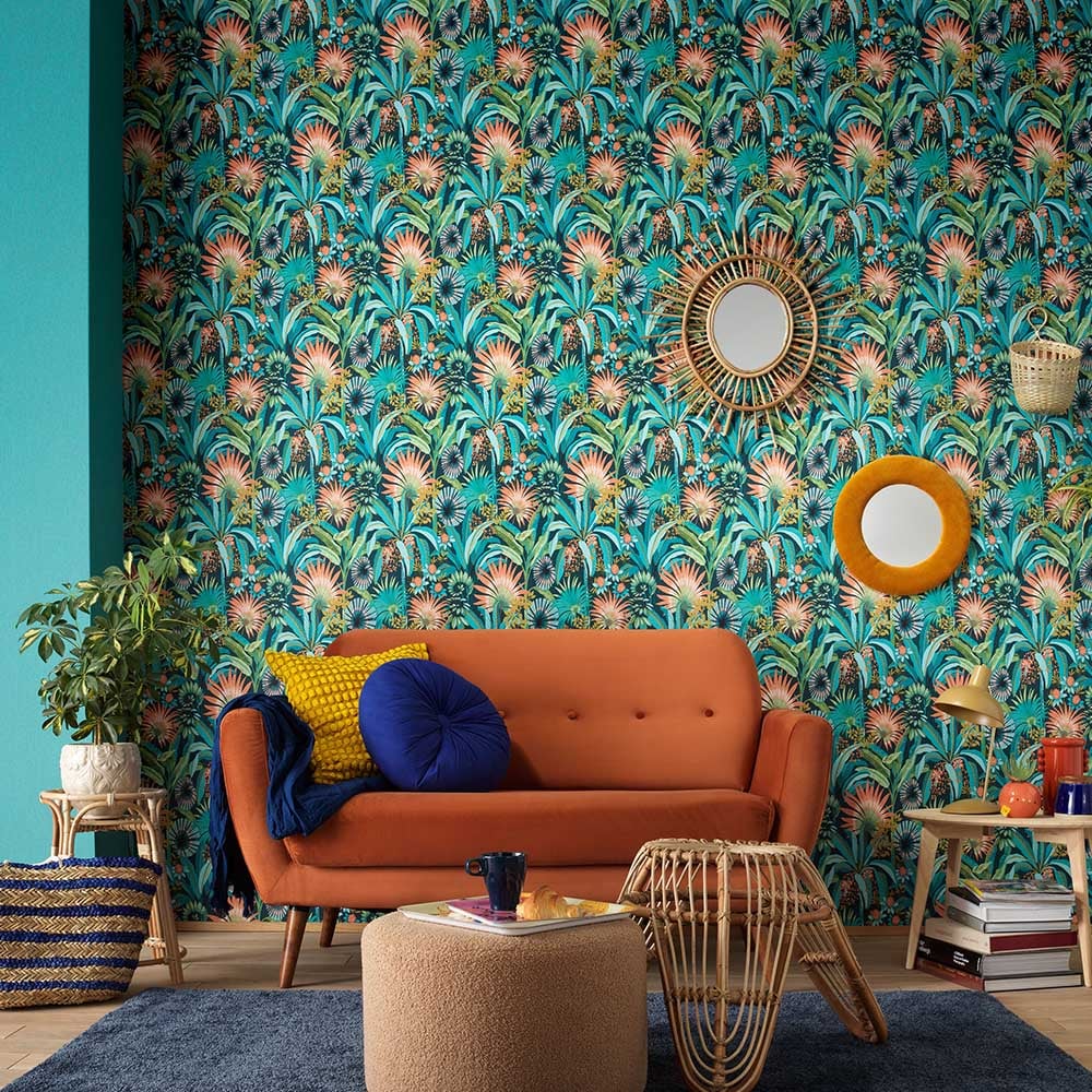 Erismann Martinique Tropical Floral Non Woven Blue Wallpaper Image 3