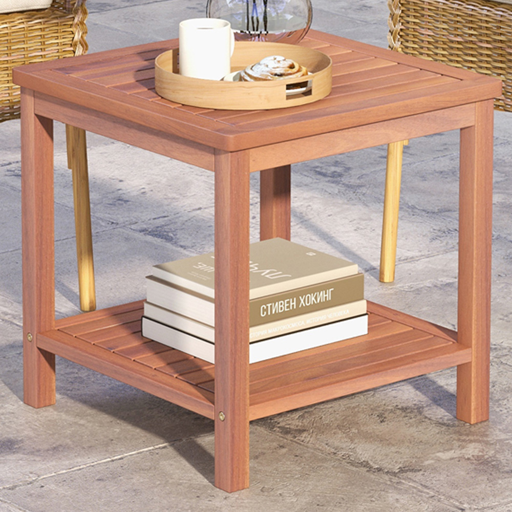Costway Single Shelf Slatted Top Side Table Image 1