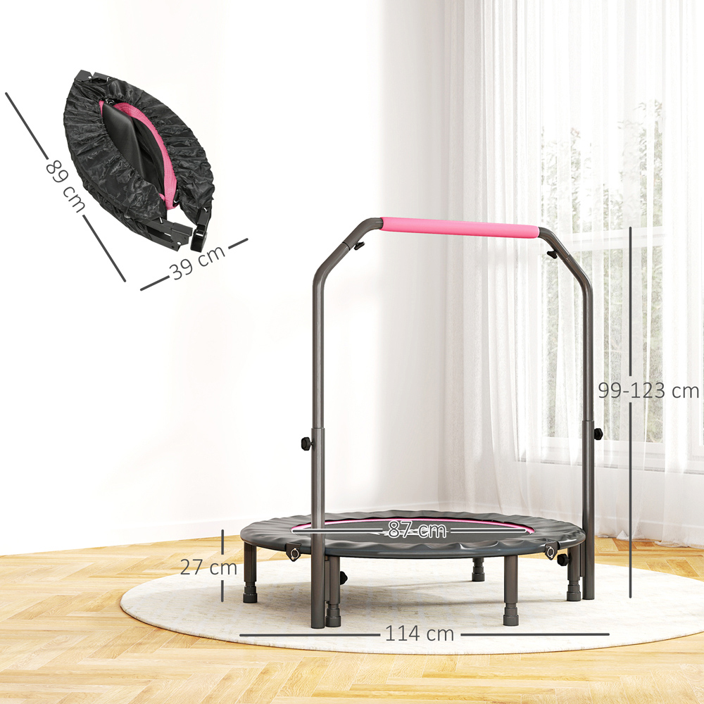 HOMCOM 3.7ft Pink Foldable Mini Trampoline with Adjustable Foam Handle Image 9