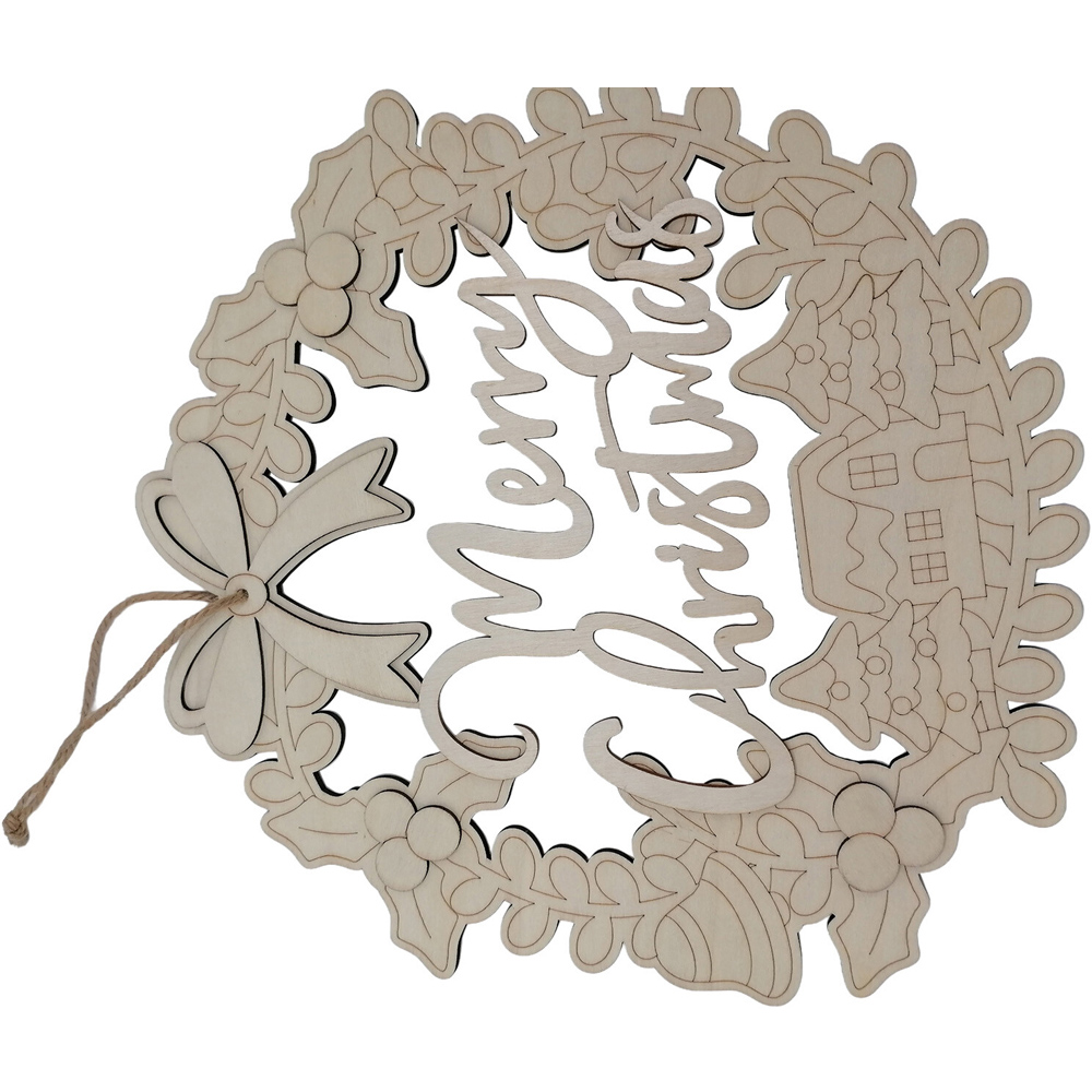 Merry Christmas Wooden Wreath Neutral Image 3
