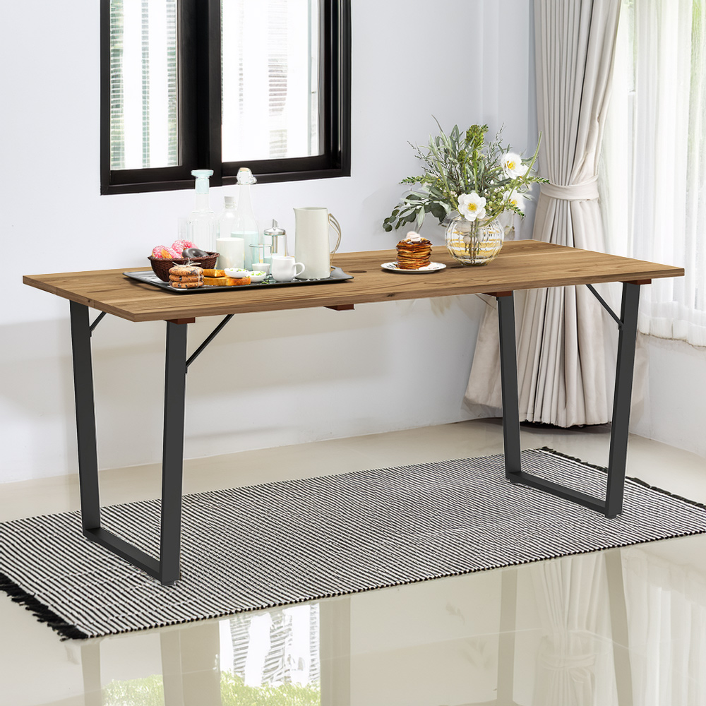 Outsunny 6 Seater Wooden Garden Dining Table with Parasol Hole Image 1