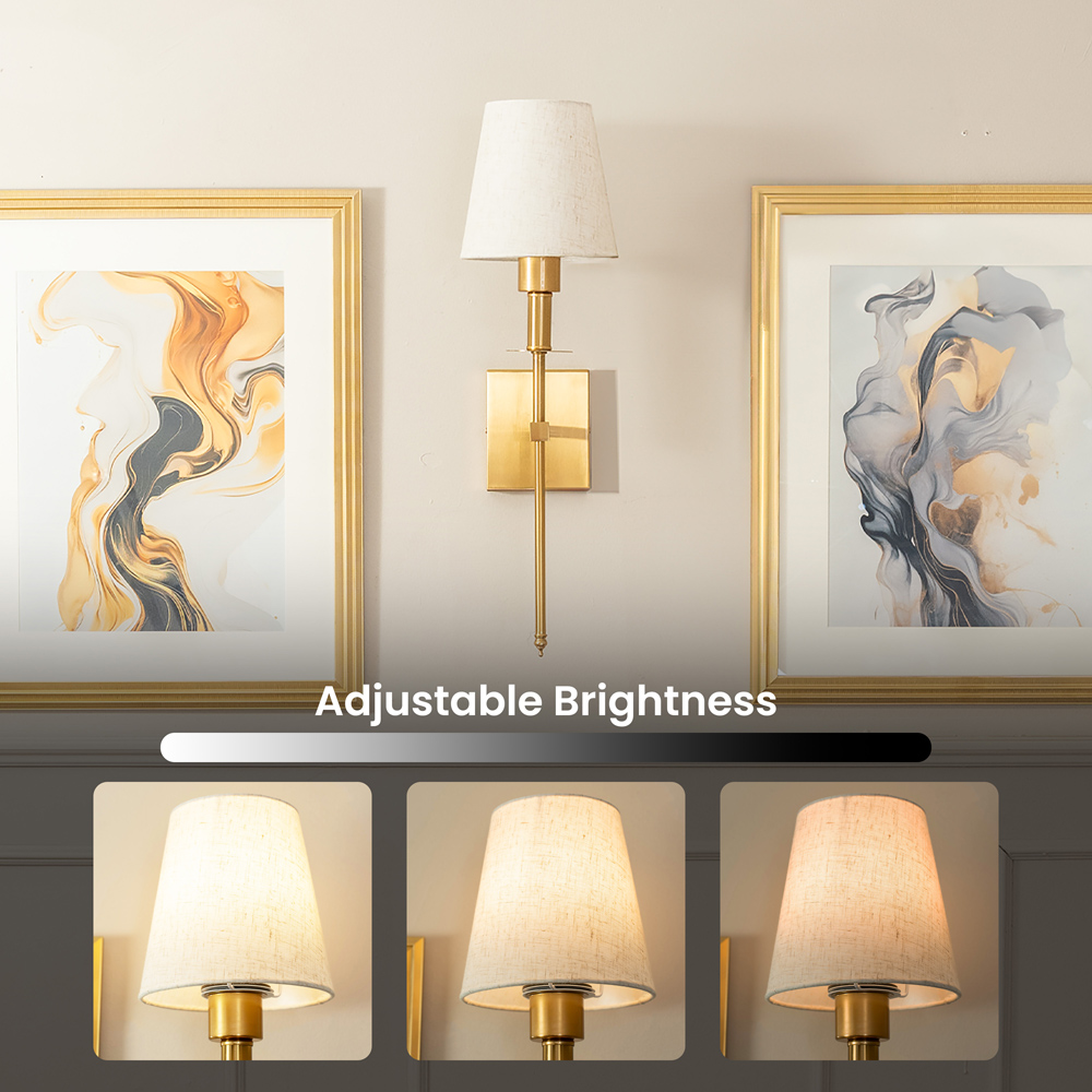 ValueLights Kincaid Plated Gold Cream Shade LED Wall Light 2 Pack Image 7