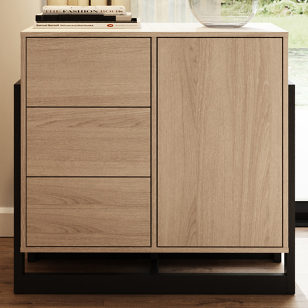GFW Taite Single Door 3 Drawer Oak Sideboard Image 1