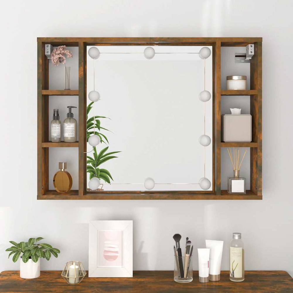 vidaXL 6 Shelf Smoked Oak LED Mirror Cabinet Image 8