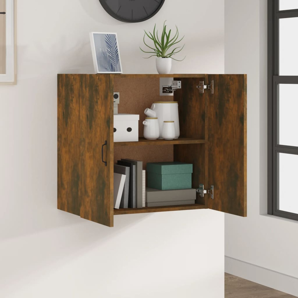 vidaXL 2 Door Smoked Oak Wall Cabinet with Black Handle Image 7