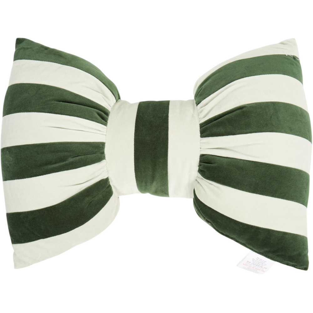 Bow Stripe Festive Velvet Cushion Image 1