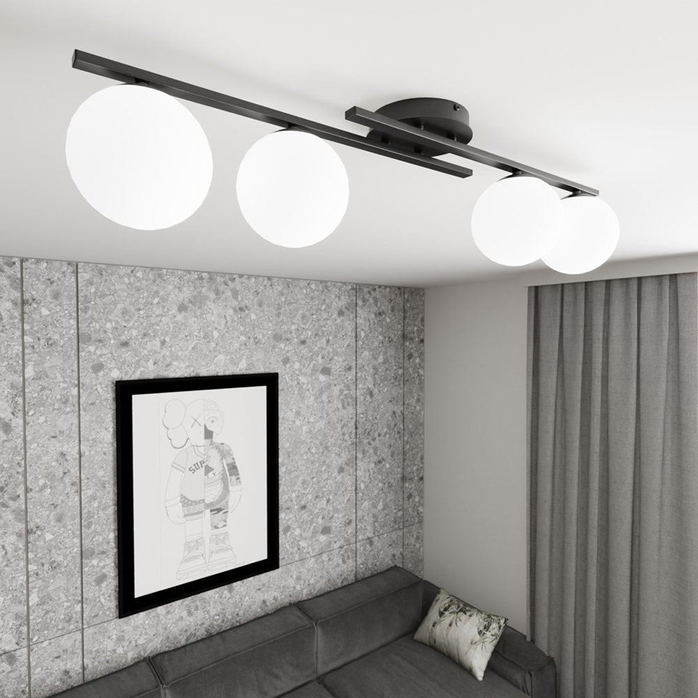 Emibig Kairo 4 Light White Shade Black Ceiling Lamp Image 2