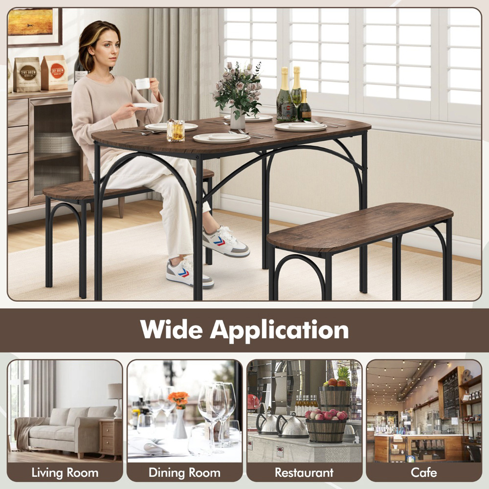 Costway 4 Seater Dining Bench Set Brown Image 6