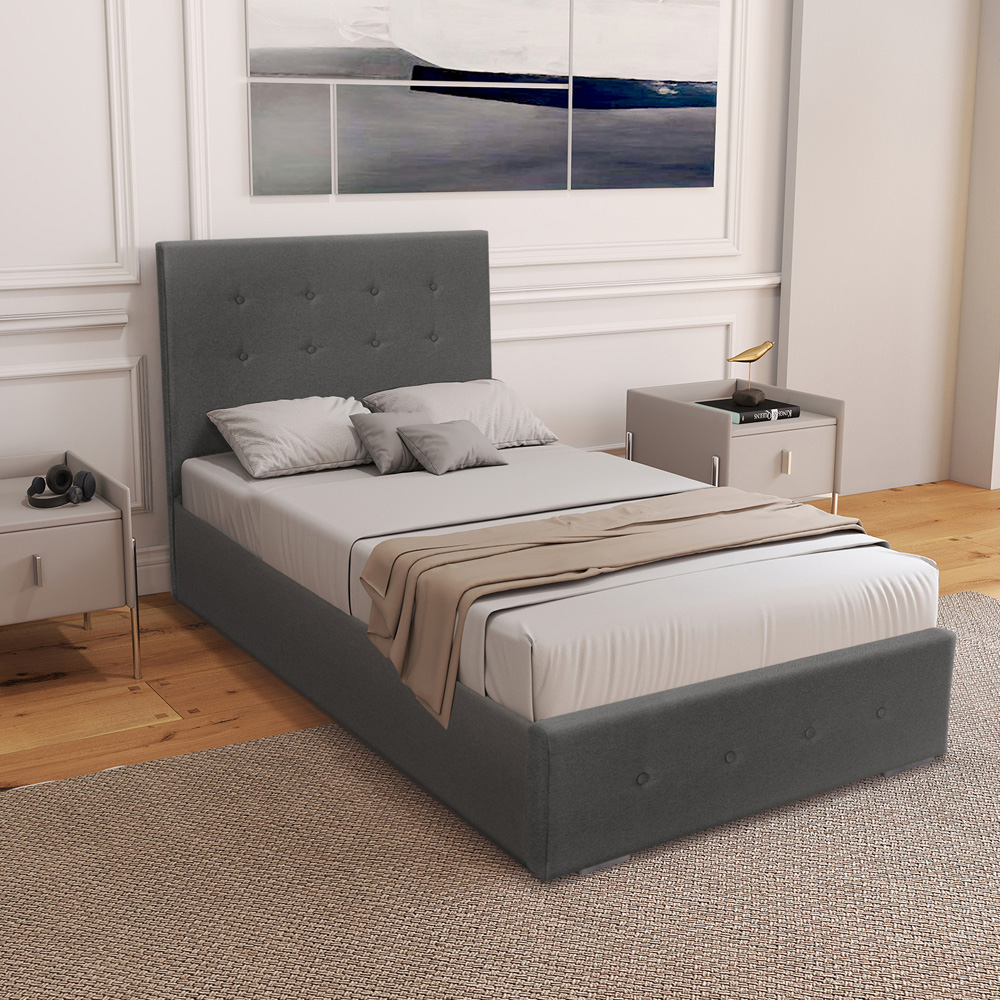 Brooklyn Single Grey Fabric Gaslift Ottoman Storage Bed Image 2