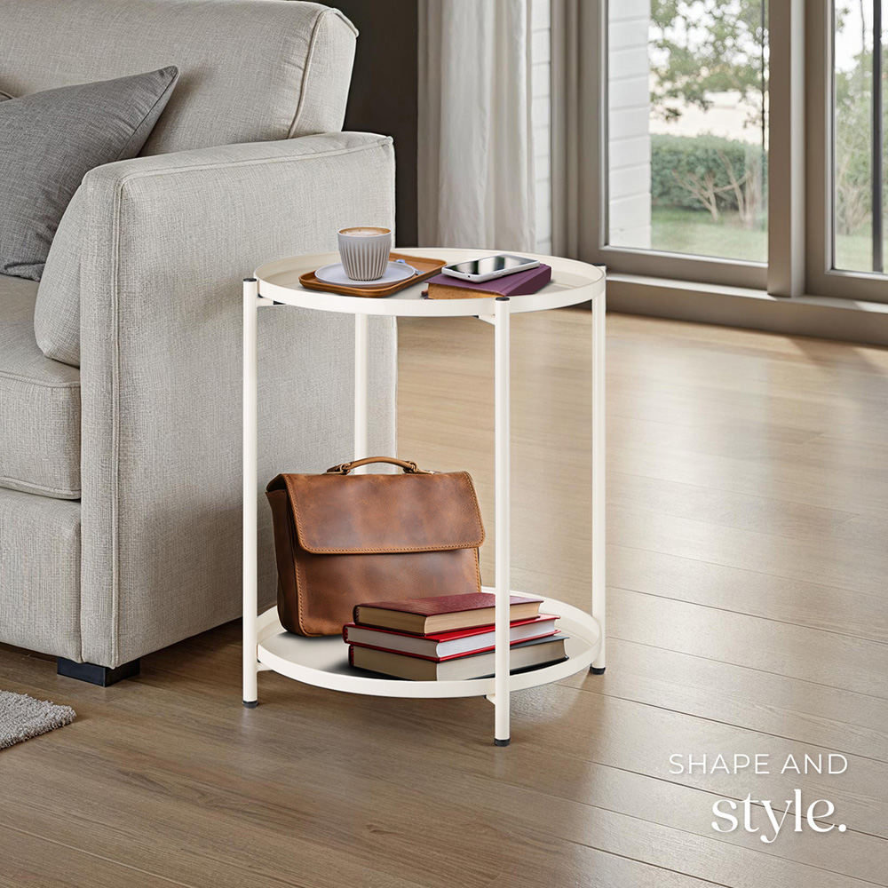 tectake Oxford 2 Shelf Cream Round Bedside Table Image 7