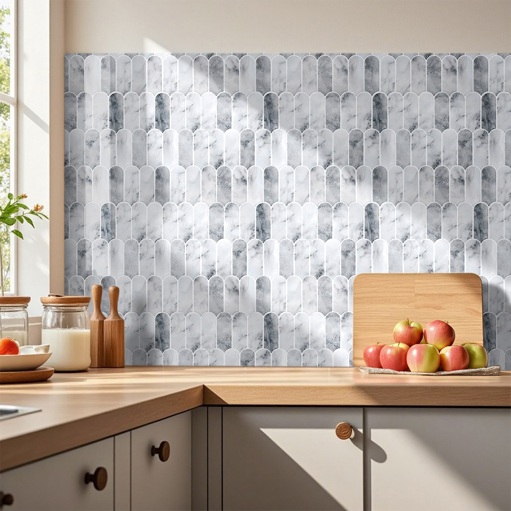 Living and Home Light Grey Marble Arch Self Adhesive Wall Sticker 10 Pack Image 1