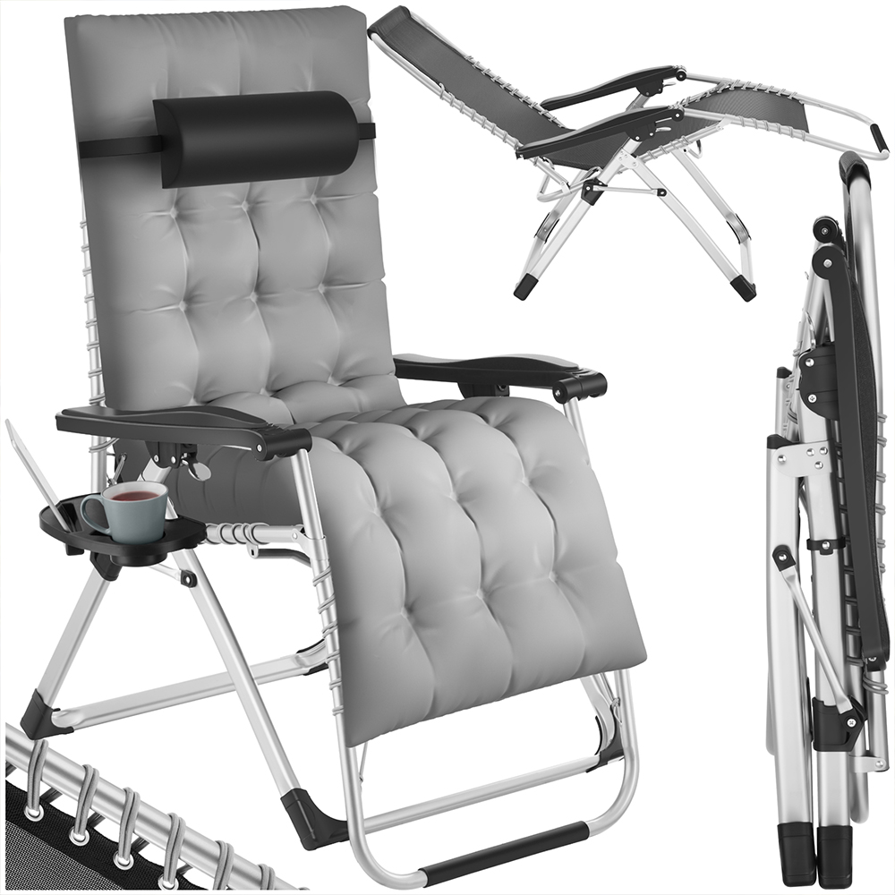 tectake Cloud Light Grey Zero Gravity Foldable Sun Lounger Image 2
