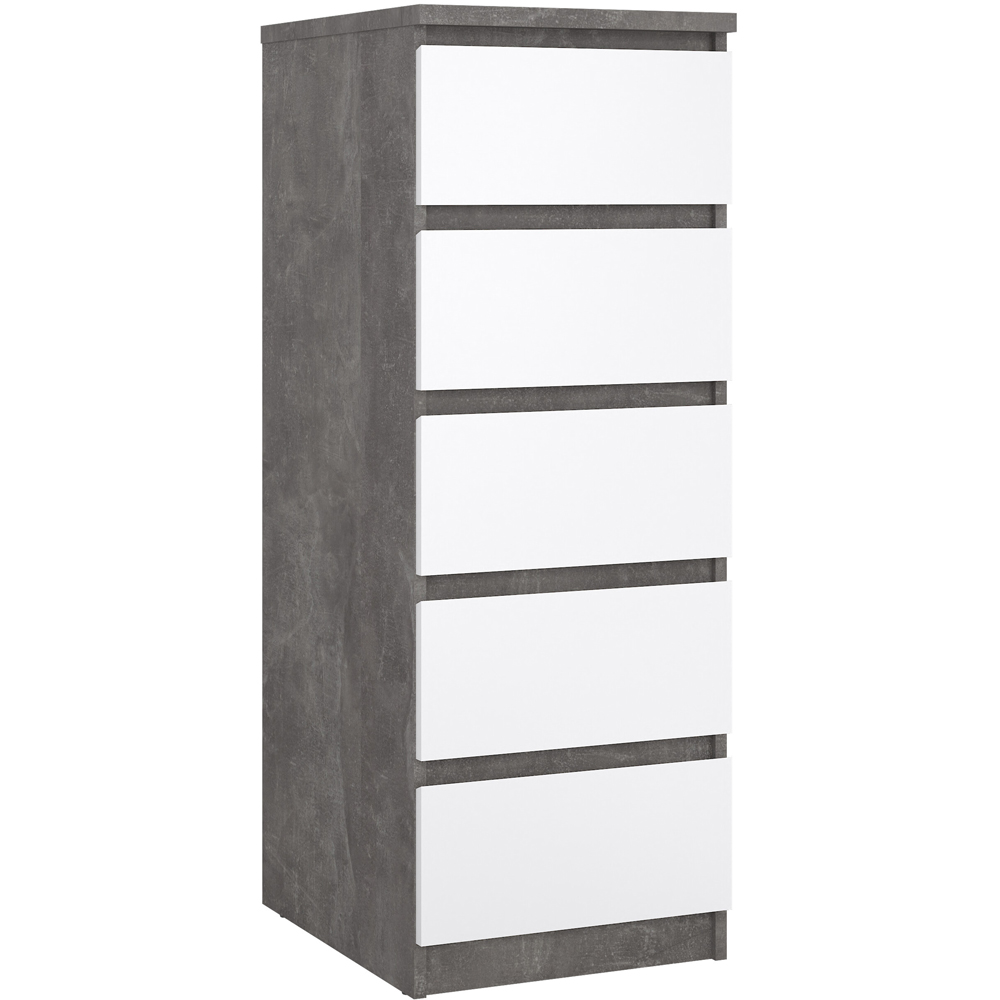 Florence 5 Drawer Concrete and White High Gloss Narrow Chest of Drawers Image 2