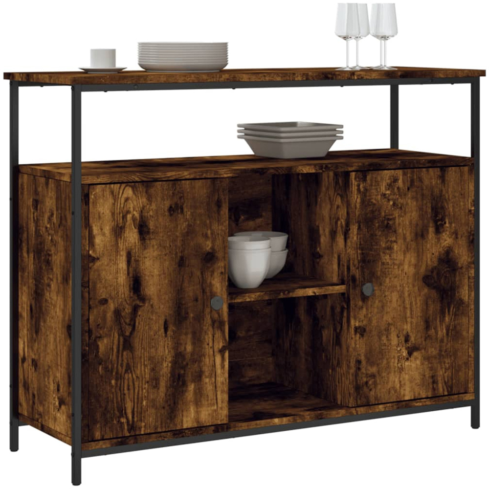 vidaXL 2 Door 3 Shelf Smoked Oak Sideboard Image 3